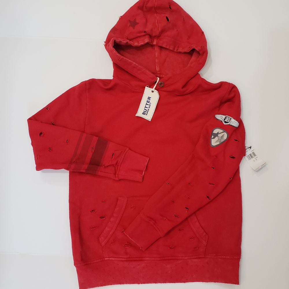 NWT Butter Super Soft Hoodie Red Kids L